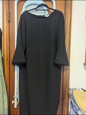 Calvin Klein Black Midi Dress with Bell Sleeves